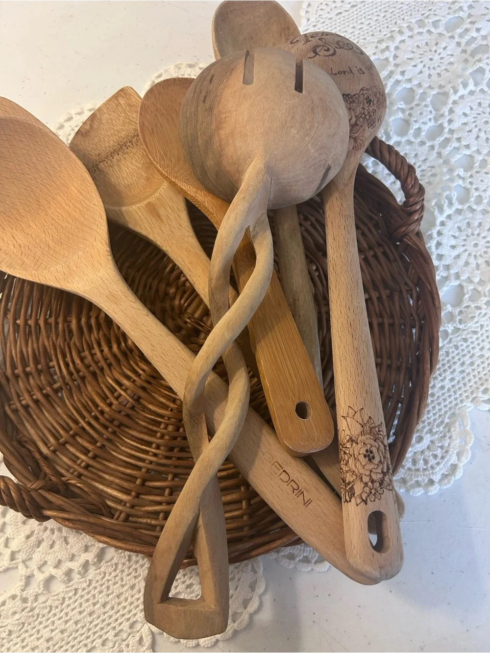 Cottage Rustic Wooden Kitchen Spoon Lot - Natural Wood collection